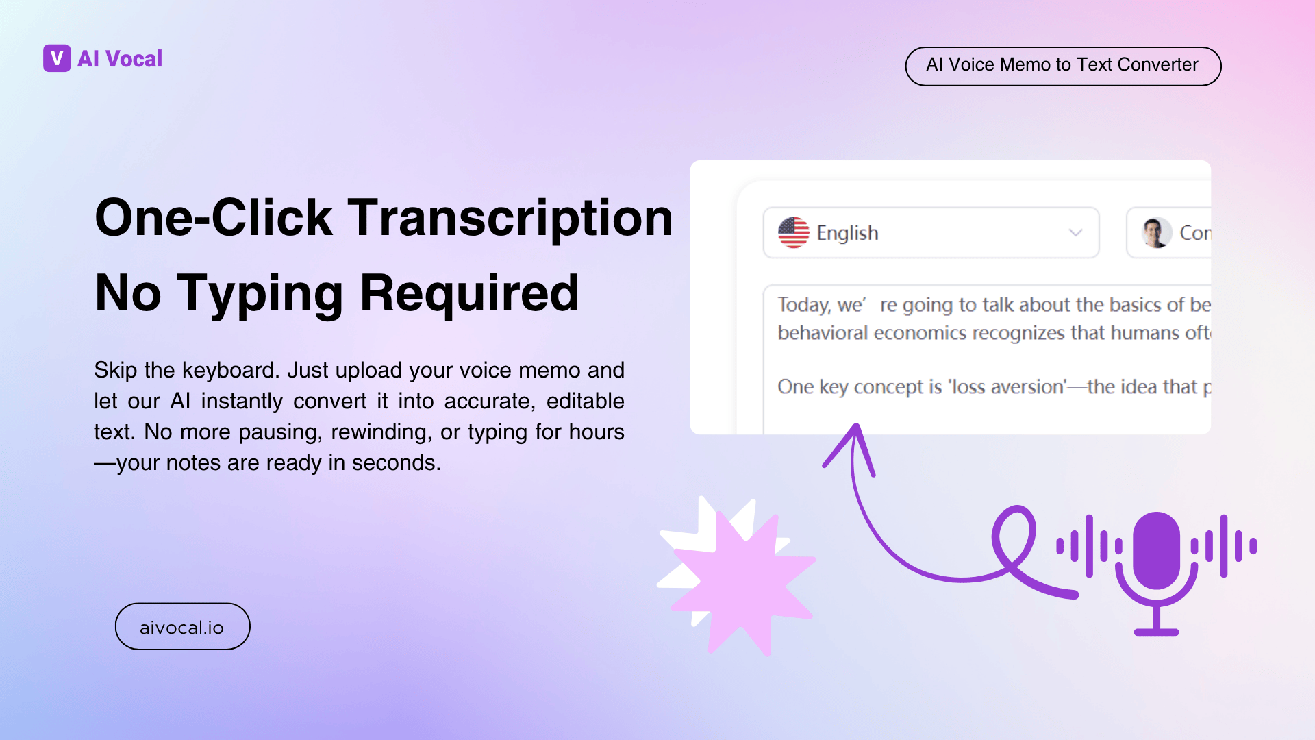 One-Click Transcription - No Typing Required