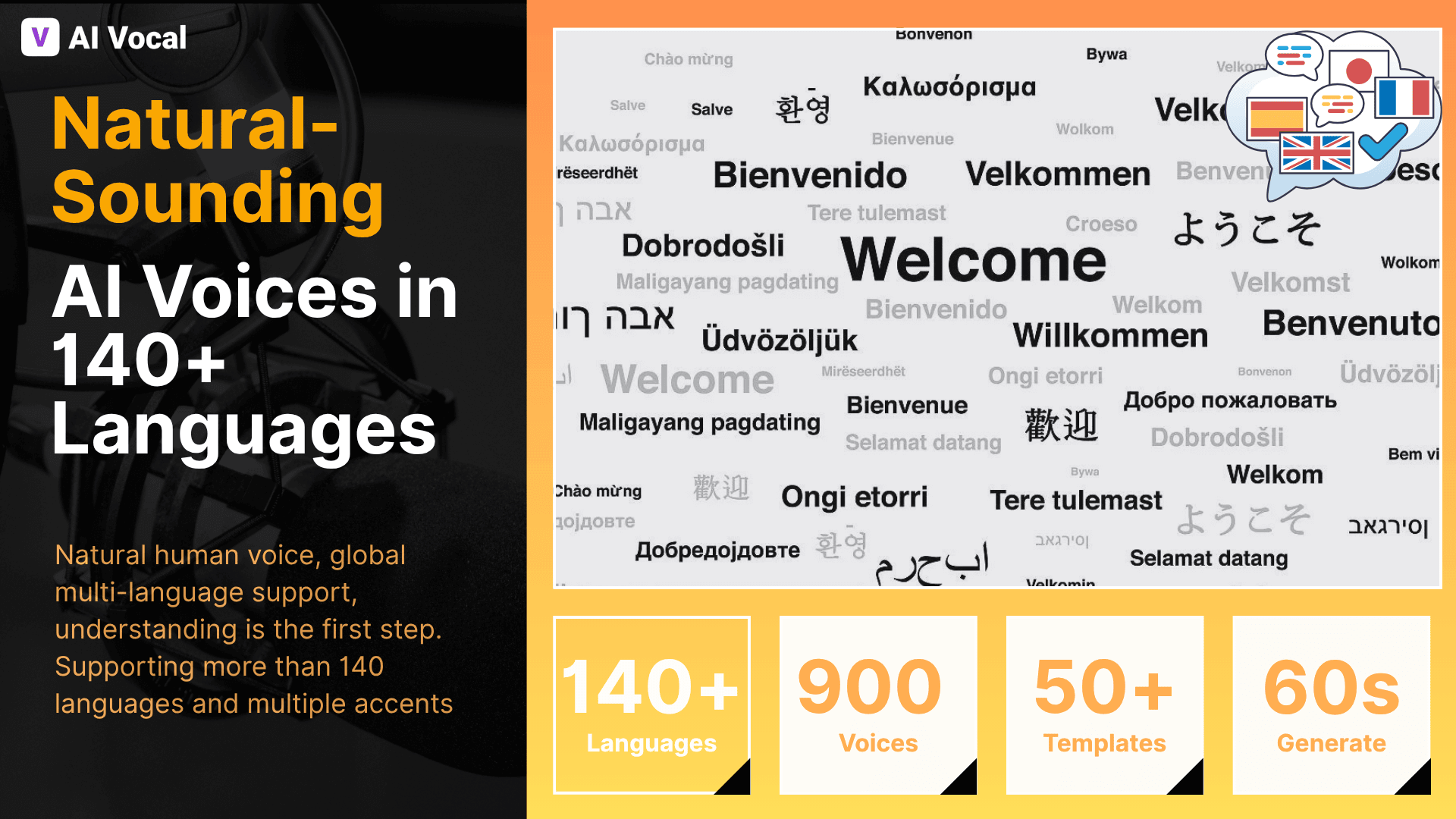 Natural-Sounding AI Voices in 140+ Languages